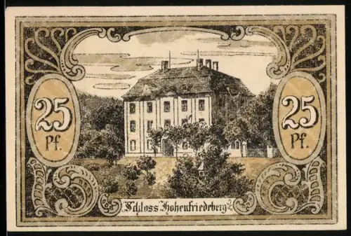 Notgeld Hohenfriedeberg, 25 Pfennig, Schloss Hohenfriedeberg und Dorfkirche