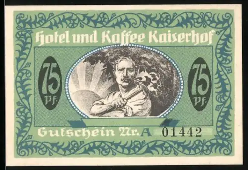 Notgeld Münster i.W. 1922, 75 Pfennig, Arbeiter mit Hammer und Sonnenaufgang, Vogel und Wappen