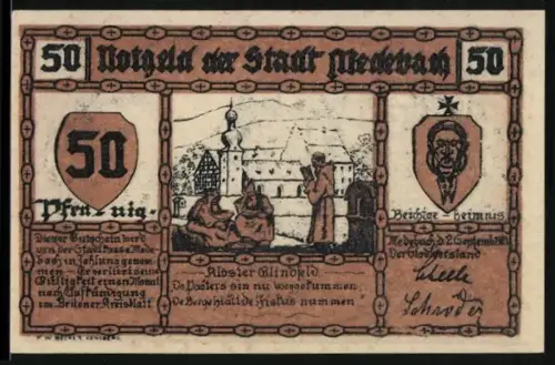 Notgeld Medebach 1921, 50 Pfennig, Klosteransicht und Bauer bei der Feldarbeit