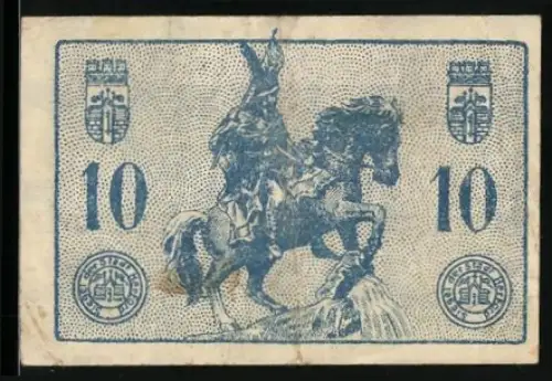 Notgeld Herford 1920, 10 Pfennig, Reiterstandbild und Wappen