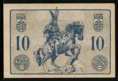 Notgeld Herford 1920, 10 Pfennig, Reiter auf Pferd, Wappen