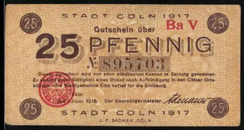 Notgeld Cöln 1917, 25 Pfennig, Abbildung des historischen Gebäudes