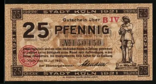 Notgeld Köln 1921, 25 Pfennig, Jan und Griet Abschiedsszene