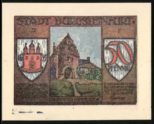 Notgeld Burgsteinfurt 1921, 50 Pfennig, Stadttor und Beratende Kaufleute