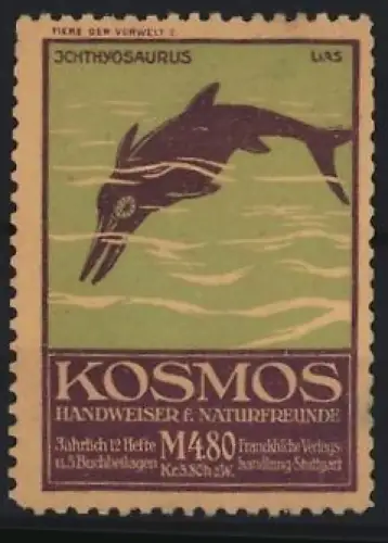 Reklamemarke Stuttgart, Kosmos, Serie: Tiere der Vorwelt, Ichthyosaurus im Wasser