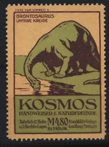 Reklamemarke Stuttgart, Kosmos, Handweiser f. Naturfreunde, Serie: Tiere der Vorwelt, Dinosaurier