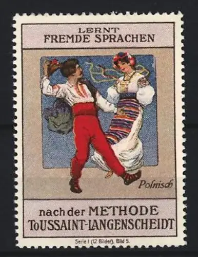 Reklamemarke Langenscheidt, Wörterbuch Polnisch, Paar in ortstypischer Kleidung