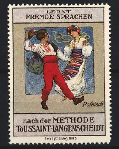 Reklamemarke Langenscheidt, Sprachführer Polnisch nach der Toussaint-Langenscheidt-Methode, Polnisches Paar beim Tnaz