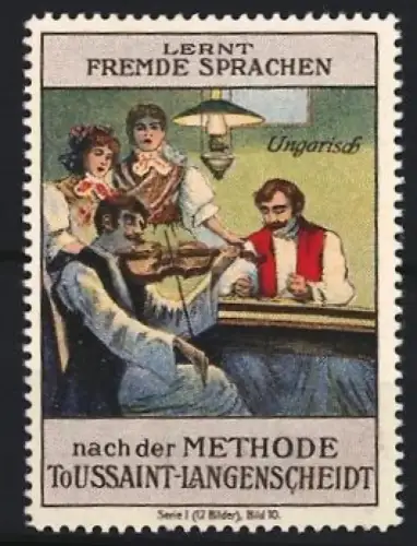 Reklamemarke Langenscheidt, Sprachlehrbuch nach der Toussaint-Langenscheidt-Methode, Ungarische Musikgruppe