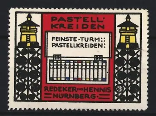 Reklamemarke Nürnberg, Redeker und Hennis, Pastellkreiden, Pastellkreidenkasten