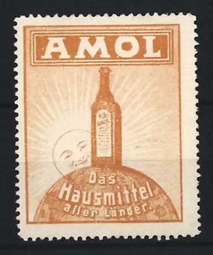 Reklamemarke Amol, Kräftigungspräparat, Flasche mit Sonnenstrahlen