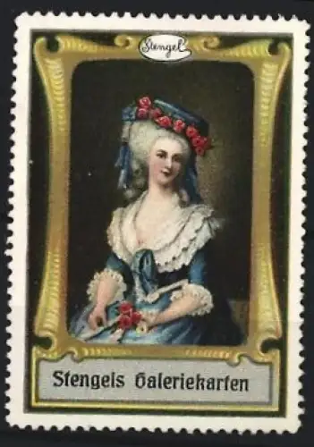 Reklamemarke Stengel, Galeriekarten, Dame mit Blumen und Hut