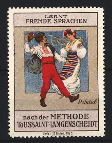 Reklamemarke Langenscheidt, Sprachlehrbuch Polnisch nach der Toussaint-Langenscheidt-Methode, Polnisches Paar beim Tanz