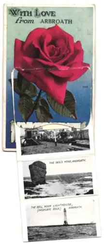 Leporello-AK Arbroath, Miniture Railway, Bell Rock Lighthouse, Childrens Corner