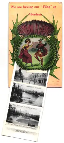 Leporello-AK Aberdeen, Wallace Statue, Girdleness Lighthouse, Union Bridge