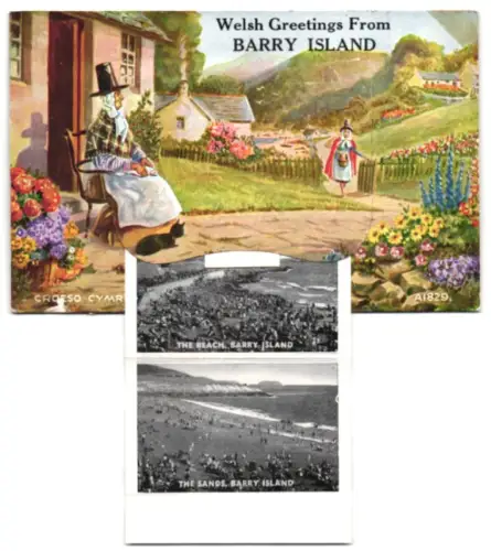 Leporello-AK Barry Island, Sands and Pleasure Boats, The Sands