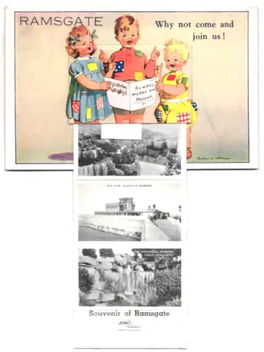 Leporello-AK Ramsgate, Sun Cafe, Harbour, Waterfall in Madeira Walk