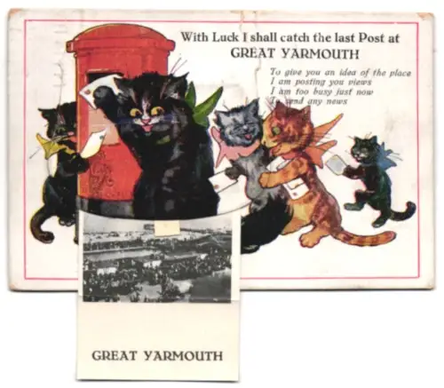 Leporello-AK Great Yarmouth, Wellington Pier Gardens, Tennis Courts, Beach North of Jetty