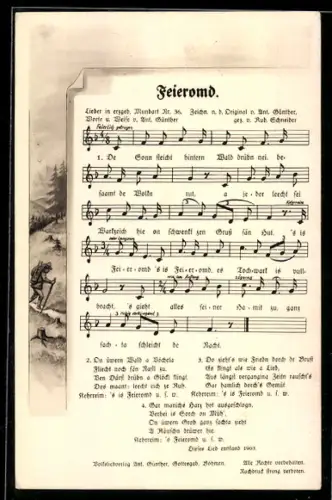 Lied-AK Anton Günther Nr. 36: Feieromd, De Sonn steicht hintern Wald drübn nei...