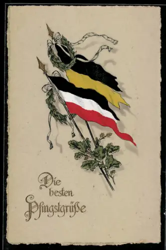 AK Deutsche und österreichische Fahne, Zweibund, Pfingstgruss