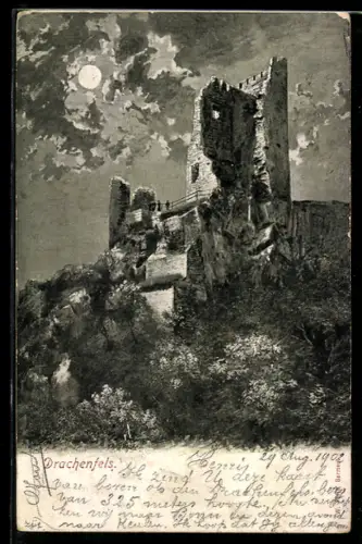 AK Drachenfels, Ruine bei Vollmond