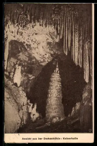 AK Dechenhöhle, Stalaktiten und Stalagmiten in der Kaiserhalle