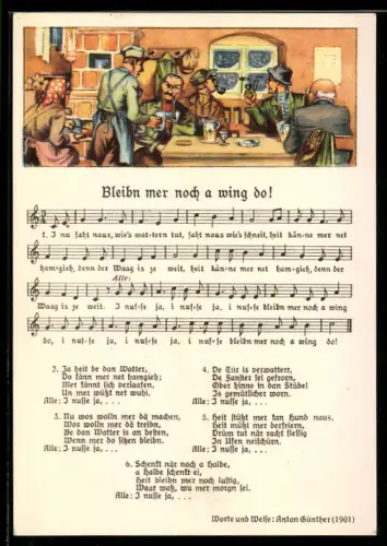 Lied-AK Anton Günther NR 8979: Lied Bleibn mer noch a wing do!, Stammtisch in der Gastwirtschaft