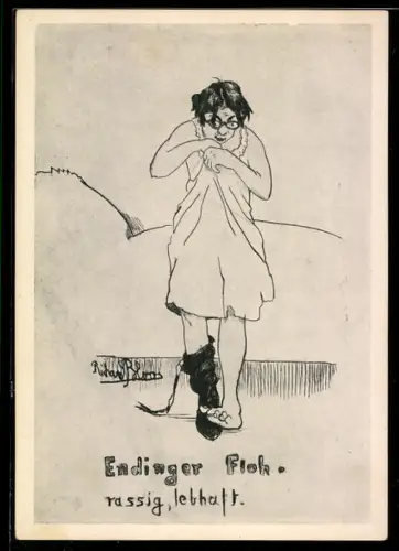 Künstler-AK sign. Richard Bloos: Bekannte Weine humoristisch dargestellt, Endinger Floh