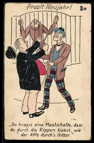 AK Du kriegst eine Maulschelle, dass du durch die Rippen kiekst, wie der Affe durch's Gitter., zwei Männer im Streit