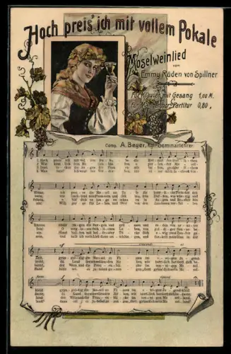 AK Hoch preis` ich mit vollem Pokale, Moselweinlied