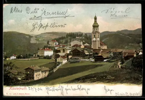 AK Kastelruth, Panorama mit Kirche