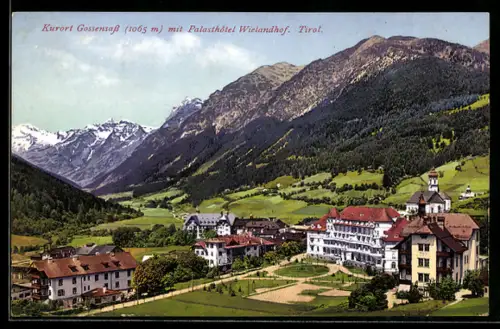 AK Gossensass, Panorama mit Palasthotel Wielandhof