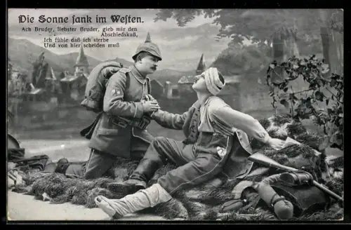 AK Die Sonne sank im Westen, Ach Bruder, liebster Bruder, gieb mit den Abschiedskuss, Rotes Kreuz