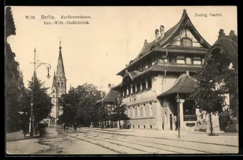 AK Berlin, Partie am Kurfürstendamm mit Zoologischem Garten und Kaiser Wilhelm-Gedächtniskirche