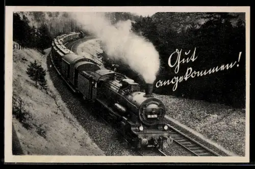 AK Eisenbahn in voller Fahrt von vorne gesehen