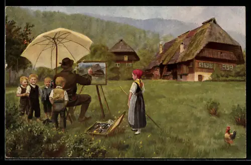 Künstler-AK Heinrich Hoffmann: Schwarzwaldstudien, Kinder und Maler
