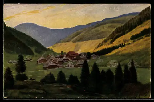 Künstler-AK Menzenschwand, Gesamtansicht mit Umgebung