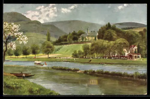 Künstler-AK H. Hoffmann: Heidelberg / Neckar, Stift Neuburg und Stiftsmühle