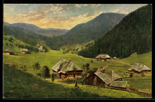 Künstler-AK H. Hoffmann: Hinter-Todtmoos, Talansicht mit Ort