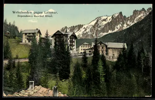 AK Welschnofen, Teilansicht gegen Latemar, Dependance Gasthof Rössl