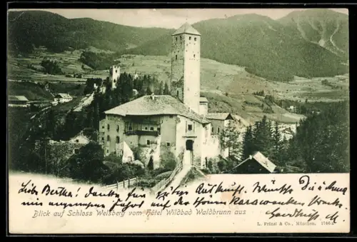 AK Welsberg, Blick auf das Schloss vom Hotel Wildbad Waldbrunn aus