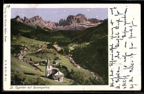 AK St. Cyprian, Totalansicht mit Rosengarten