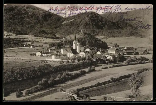 AK St. Lorenzen, Ortspanorama mit Peitlerkofl