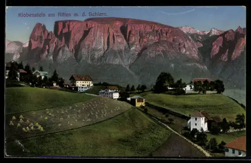 AK Klobenstein, Ansicht der Ortschaft mit Schlern