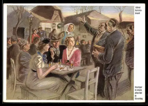 Künstler-AK Alfred Gerstenbrand: Akkordeonspieler spielt ein Ständchen an einem Tisch