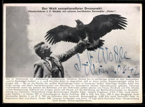AK Filmtierlehrer J. Wedde mit seinem Steinadler Peter