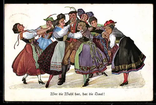 Künstler-AK Hans Boettcher: Bauramädla send mer liaber, wie so Kaffeebembala!, Schwarzwälder in Tracht