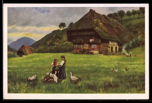 Künstler-AK Heinrich Hoffmann: Auf sonniger Höhe, Landidyll