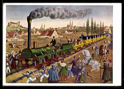 AK Nürnberg, Reichsbahn-Ausstellung 1935, Eisenbahn mit Adler Lokomotive