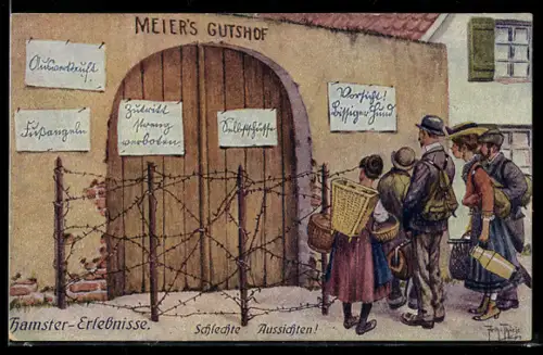 Künstler-AK Arthur Thiele: Hamsterer-Erlebnisse, Schlechte Aussichten, Humor